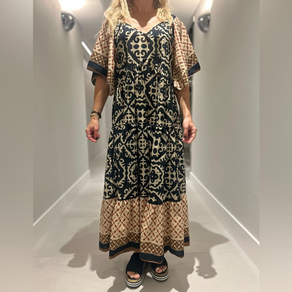 Blanco de Ibiza Stunning  Black and Cream Ethnic Dress